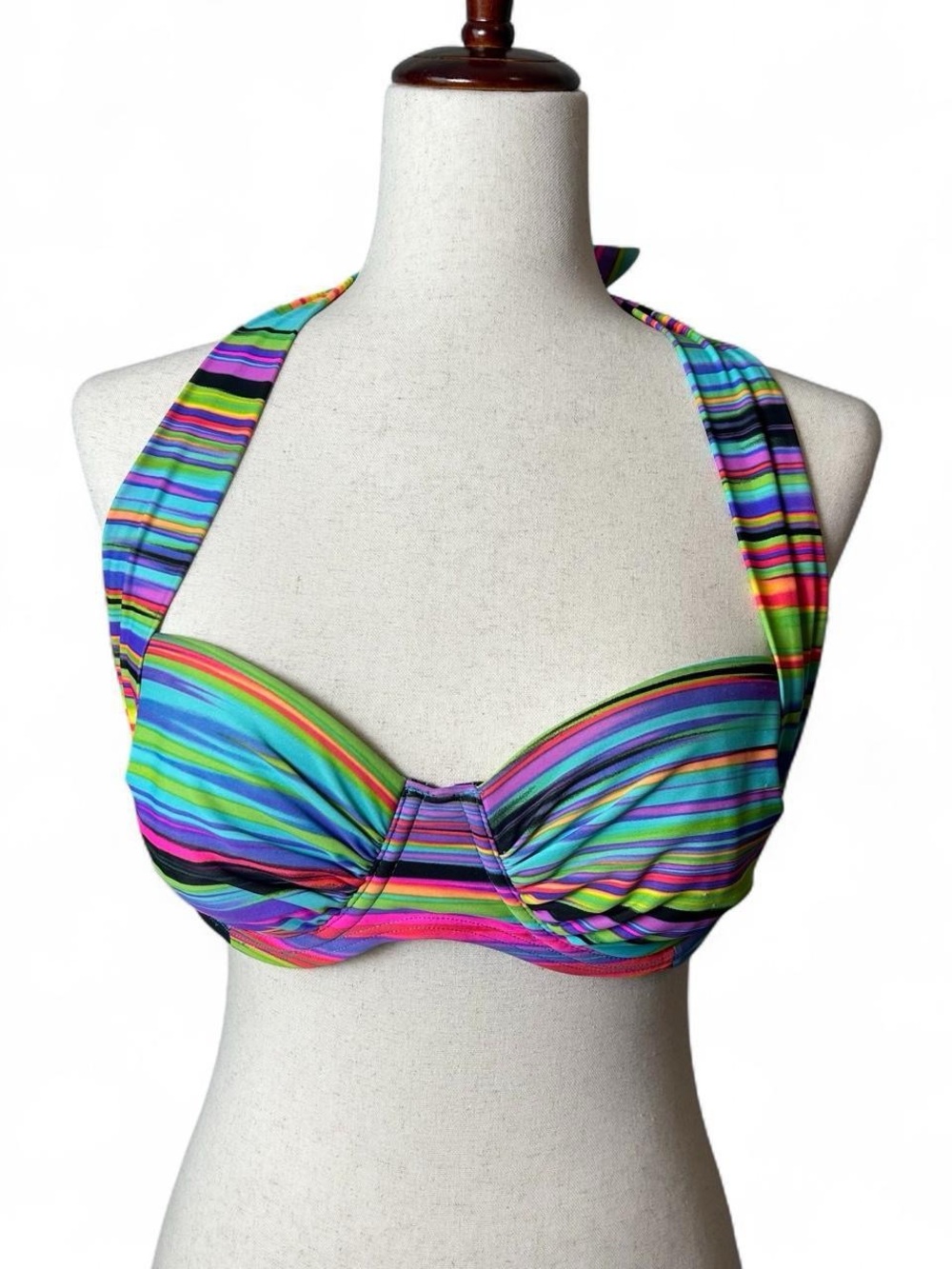 Smart & Sexy Women’s Colorful Striped Halter Bikini Top Swimwear Vacation